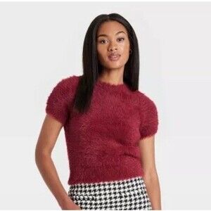 Faux Fur Sweater Women’s Sz Large Burgundy Boho Elegant Soft Cozy Party Holiday